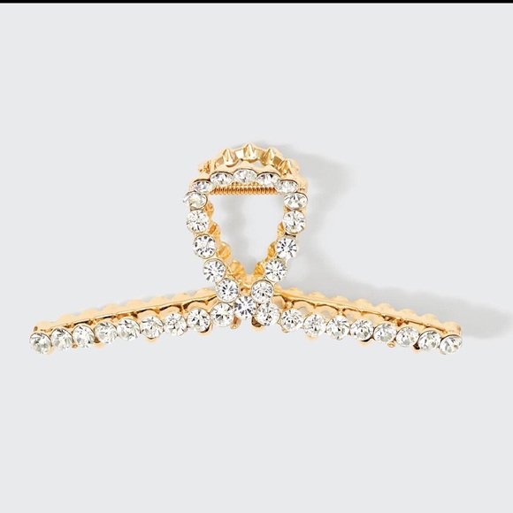 NWT Gold Metal Rhinestone Loop Claw Clip - Picture 2 of 3